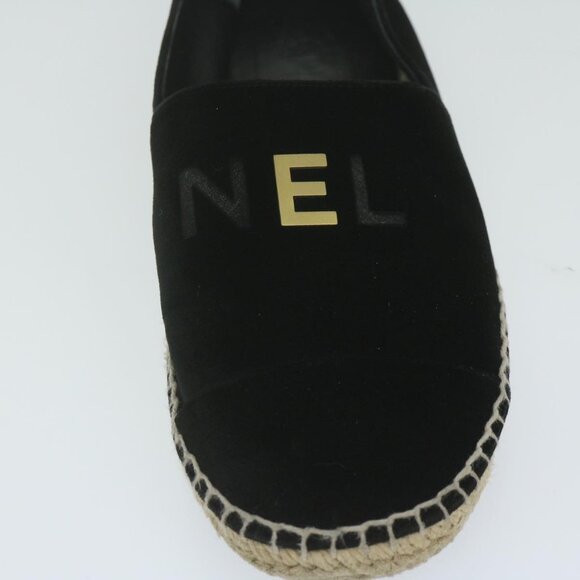 CHANEL Pumps Shoes Velor 38 Black CC Auth - Picture 16 of 16